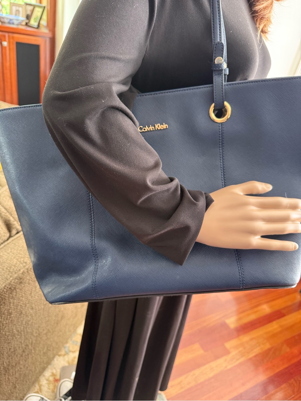 Calvin Klein Navy Tote with Gold Hardware
